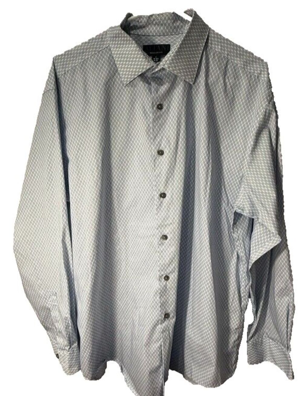 Alfani Long-Sleeve White Blue Regular Fit Honeycomb Dress Shirt Mens L